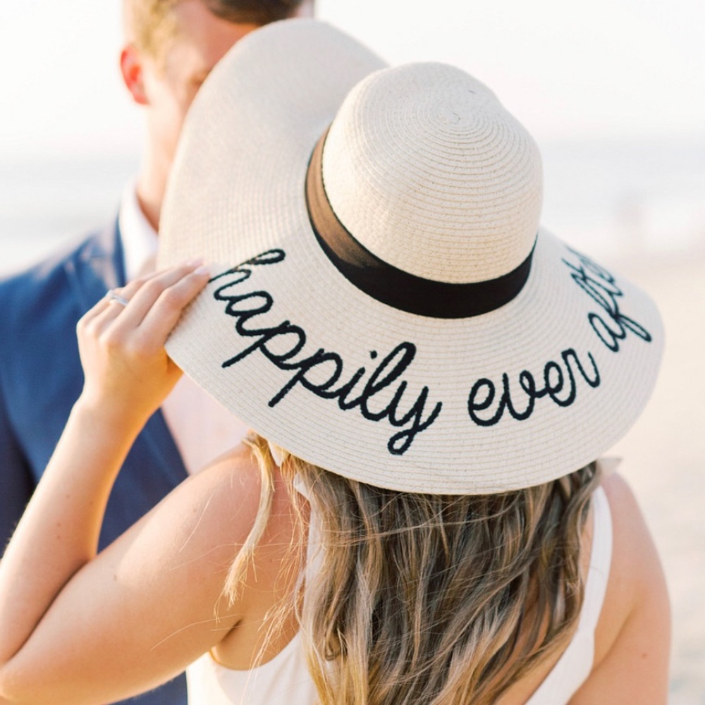 NEW Happily Ever After Straw Hat, Bridal/Honeymoon Travel 100% Natural Straw